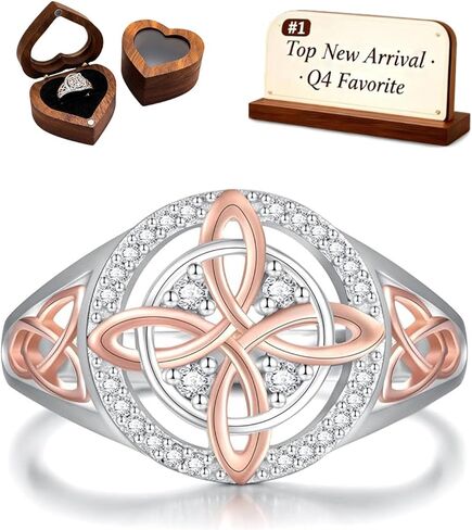 حلقة حماية بعقدة إرجاع مصنوعة يدويًا للساحرة، تحمي أحبائك، تصميم عقدة فضية بتفاصيل من الذهب الوردي in Kuwait