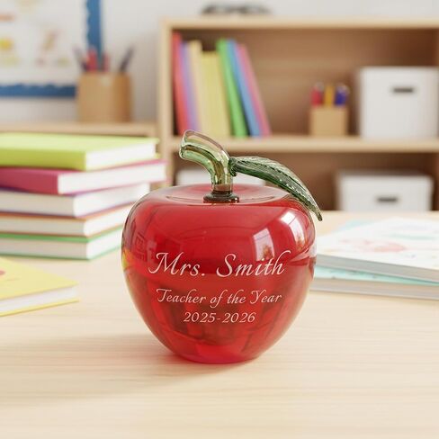 Personalized 4" Crystal Apple Paperweight, Custom Engraved Glass Apple for Teacher of the Year Award, Schools, Retirement, Teacher Gifts (Red) in Kuwait