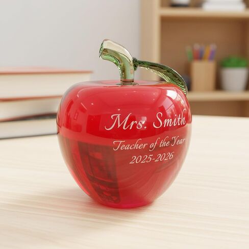 Personalized 4" Crystal Apple Paperweight, Custom Engraved Glass Apple for Teacher of the Year Award, Schools, Retirement, Teacher Gifts (Red) in Kuwait