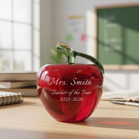 Personalized 4" Crystal Apple Paperweight, Custom Engraved Glass Apple for Teacher of the Year Award, Schools, Retirement, Teacher Gifts (Red) in Kuwait