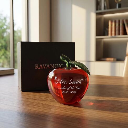 Personalized 4" Crystal Apple Paperweight, Custom Engraved Glass Apple for Teacher of the Year Award, Schools, Retirement, Teacher Gifts (Red) in Kuwait