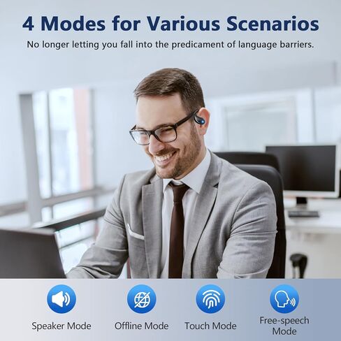 سماعات أذن للترجمة بتقنية الذكاء الاصطناعي في الوقت الحقيقي، سماعات أذن لمترجم 164 لغة لهواتف iPhone وAndroid، سماعات رأس للترجمة 3 في 1، مشبك أذن مفتوح، سماعات أذن لاسلكية iOS وAndroid باللون الأسود in Kuwait