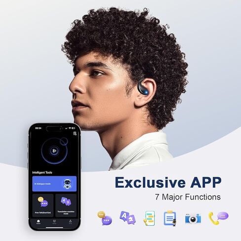 سماعات أذن للترجمة بتقنية الذكاء الاصطناعي في الوقت الحقيقي، سماعات أذن لمترجم 164 لغة لهواتف iPhone وAndroid، سماعات رأس للترجمة 3 في 1، مشبك أذن مفتوح، سماعات أذن لاسلكية iOS وAndroid باللون الأسود in Kuwait