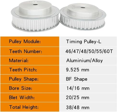 L-46T/47T/48T/50T/55T/60T Bore Size 14m Teeth Pitch 9.525mm Alloy Pulley Width 20/25mm(L60T (Bore 16 mm),27 mm) in Saudi Arabia