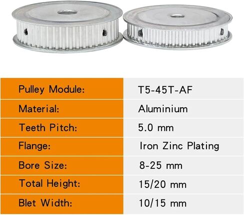 T5-45T Bore 8/10/12/14/15/16/17/18/19/20/22/25mm Pulley Teeth Pitch 5 1Pcs(18 mm,16 mm) in Saudi Arabia