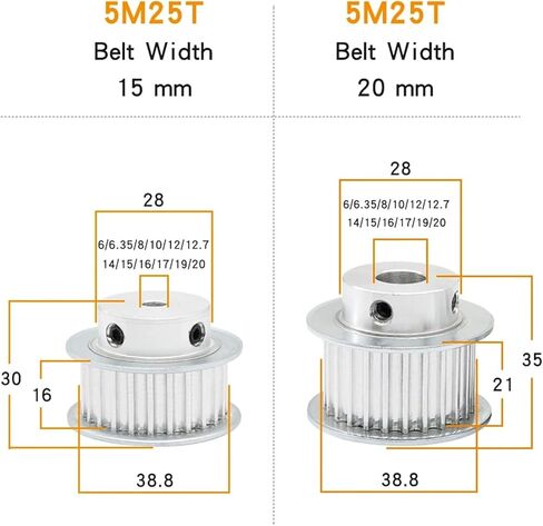 HTD5M-25T Timing Pulley Bore 6/6.35/8/10/12/12.7/14/15/16/17/19/20mm 1Pcs(12 mm,21 mm) in Saudi Arabia