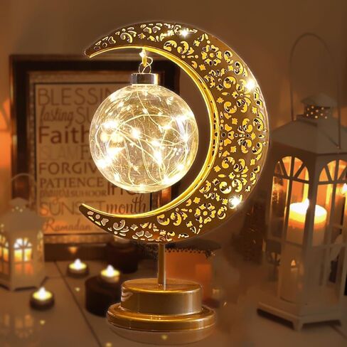 مصباح القمر، ديكورات رمضان للمنزل، ديكور عيد مبارك، مصباح نجمة هلال القمر USB، ضوء المجرة، ديكورات أضواء رمضان لطاولة غرفة النوم والحفلات المنزلية، هدايا عيد رمضان للأطفال والأسرة in Kuwait