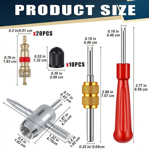 33PCS Valve Stem Removal Tool Kit, Valves Core Remover and Cores and Caps, Universal Tire Valve Stem Removal Tools Replacement Kit 4-Way Valves Tool for Car Truck Motorcycle Bicycle Repair in Saudi Arabia