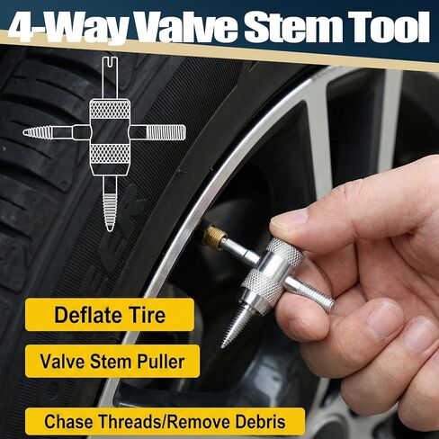 33PCS Valve Stem Removal Tool Kit, Valves Core Remover and Cores and Caps, Universal Tire Valve Stem Removal Tools Replacement Kit 4-Way Valves Tool for Car Truck Motorcycle Bicycle Repair in Saudi Arabia