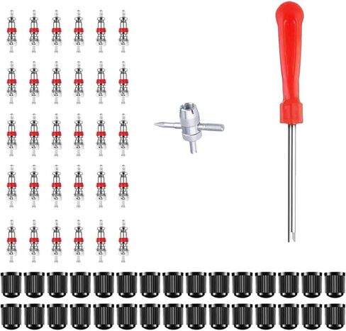Tire Valve Stem Removal Tool Kit, 62Pcs Valve Cores with 4-Way Valve Tool and Valve Core Remover for Car, Motorcycle, Bicycle & Air Conditioning Repair in Saudi Arabia