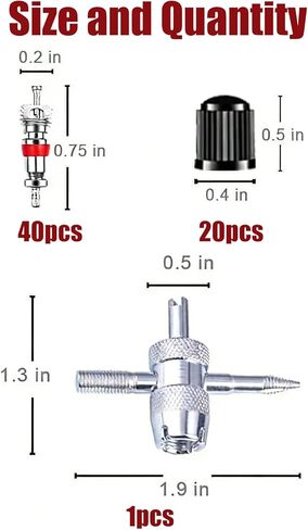 Tire Valve Stem Removal Tool Kit, 62Pcs Valve Cores with 4-Way Valve Tool and Valve Core Remover for Car, Motorcycle, Bicycle & Air Conditioning Repair in Saudi Arabia