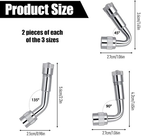 6 Pcs Valve Stem Extension Dually Valve Stem Extenders 135, 90, 45 Degrees Metal Tire Valves Extension Universal Valves Extensions for Wheels Passenger Cars RV Motorcycles Bicycles Trailers in Saudi Arabia