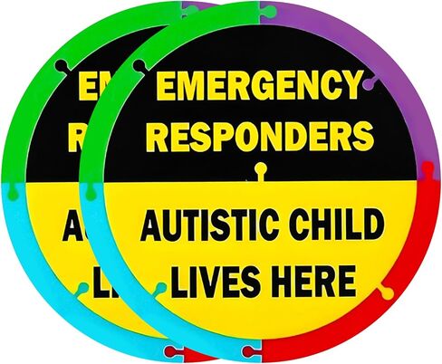2 حزمة من ملصقات سلامة السيارة والمنزل للتوعية بالتوحد مقاس 4.3 سم × 4.3 سم، طفل مصاب بالتوحد يعيش هنا، ملصقات تحذير من الفينيل، علامة تنبيه المستجيبين للطوارئ لنافذة باب السيارة، منتجات السلامة الأساسية للتوحد in Kuwait