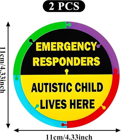 2 حزمة من ملصقات سلامة السيارة والمنزل للتوعية بالتوحد مقاس 4.3 سم × 4.3 سم، طفل مصاب بالتوحد يعيش هنا، ملصقات تحذير من الفينيل، علامة تنبيه المستجيبين للطوارئ لنافذة باب السيارة، منتجات السلامة الأساسية للتوحد in Kuwait