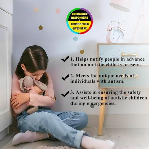 2 حزمة من ملصقات سلامة السيارة والمنزل للتوعية بالتوحد مقاس 4.3 سم × 4.3 سم، طفل مصاب بالتوحد يعيش هنا، ملصقات تحذير من الفينيل، علامة تنبيه المستجيبين للطوارئ لنافذة باب السيارة، منتجات السلامة الأساسية للتوحد in Kuwait