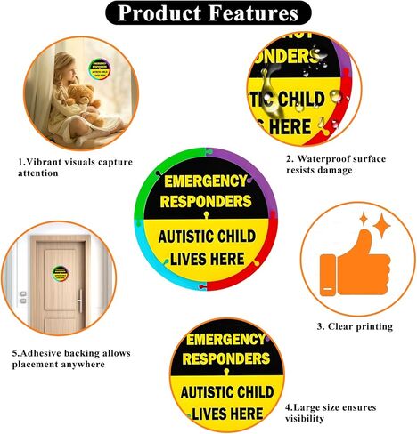 2 حزمة من ملصقات سلامة السيارة والمنزل للتوعية بالتوحد مقاس 4.3 سم × 4.3 سم، طفل مصاب بالتوحد يعيش هنا، ملصقات تحذير من الفينيل، علامة تنبيه المستجيبين للطوارئ لنافذة باب السيارة، منتجات السلامة الأساسية للتوحد in Kuwait