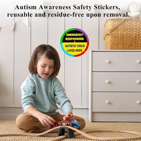 2 حزمة من ملصقات سلامة السيارة والمنزل للتوعية بالتوحد مقاس 4.3 سم × 4.3 سم، طفل مصاب بالتوحد يعيش هنا، ملصقات تحذير من الفينيل، علامة تنبيه المستجيبين للطوارئ لنافذة باب السيارة، منتجات السلامة الأساسية للتوحد in Kuwait