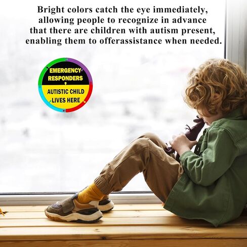 2 حزمة من ملصقات سلامة السيارة والمنزل للتوعية بالتوحد مقاس 4.3 سم × 4.3 سم، طفل مصاب بالتوحد يعيش هنا، ملصقات تحذير من الفينيل، علامة تنبيه المستجيبين للطوارئ لنافذة باب السيارة، منتجات السلامة الأساسية للتوحد in Kuwait
