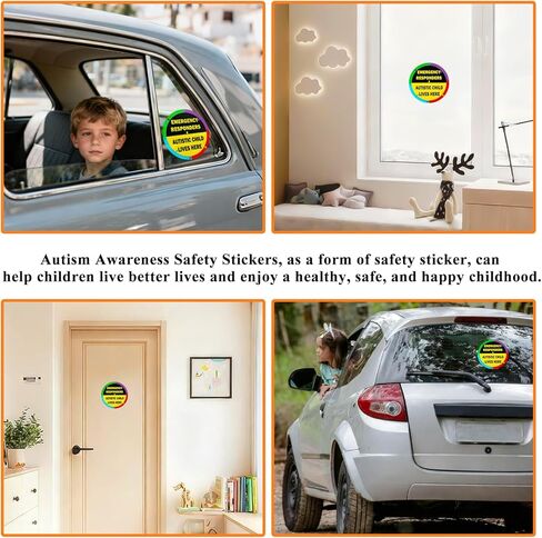 2 حزمة من ملصقات سلامة السيارة والمنزل للتوعية بالتوحد مقاس 4.3 سم × 4.3 سم، طفل مصاب بالتوحد يعيش هنا، ملصقات تحذير من الفينيل، علامة تنبيه المستجيبين للطوارئ لنافذة باب السيارة، منتجات السلامة الأساسية للتوحد in Kuwait