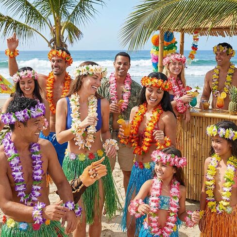 FUTUREPLUSX 48pcs Leis for Luau Party decorations, Hawaiian Leis Tropical Hawaiian Bulk Including Colorful Flower Necklace Headbands and Wristbands for Hula Dance Party Tropical Summer Beach Theme in Saudi Arabia