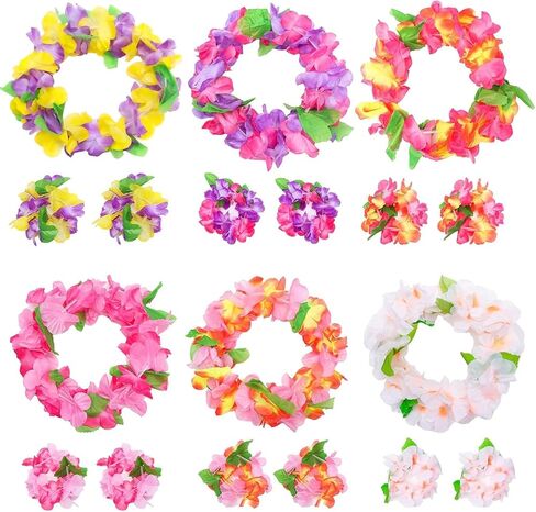 FUTUREPLUSX 48pcs Leis for Luau Party decorations, Hawaiian Leis Tropical Hawaiian Bulk Including Colorful Flower Necklace Headbands and Wristbands for Hula Dance Party Tropical Summer Beach Theme in Saudi Arabia