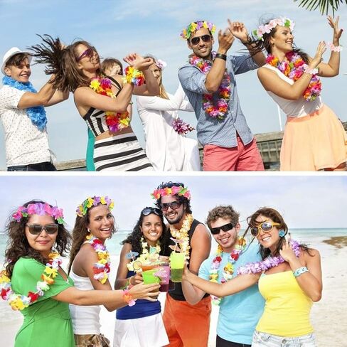 FUTUREPLUSX 48pcs Leis for Luau Party decorations, Hawaiian Leis Tropical Hawaiian Bulk Including Colorful Flower Necklace Headbands and Wristbands for Hula Dance Party Tropical Summer Beach Theme in Saudi Arabia