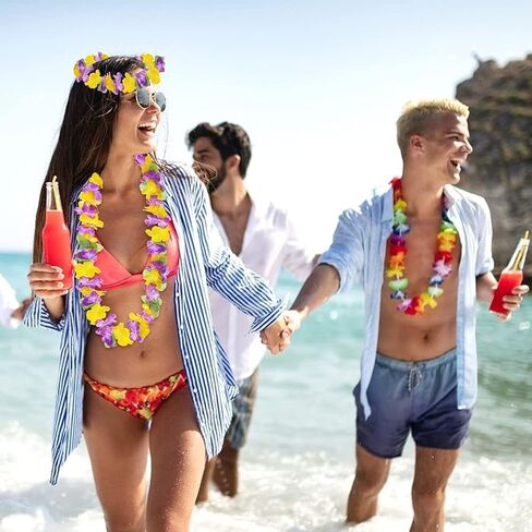 FUTUREPLUSX 48pcs Leis for Luau Party decorations, Hawaiian Leis Tropical Hawaiian Bulk Including Colorful Flower Necklace Headbands and Wristbands for Hula Dance Party Tropical Summer Beach Theme in Saudi Arabia