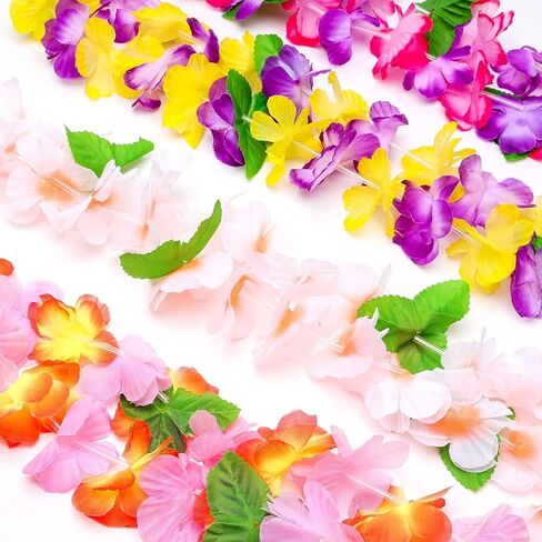 FUTUREPLUSX 48pcs Leis for Luau Party decorations, Hawaiian Leis Tropical Hawaiian Bulk Including Colorful Flower Necklace Headbands and Wristbands for Hula Dance Party Tropical Summer Beach Theme in Saudi Arabia