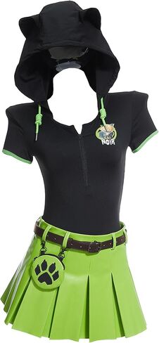 Micotaku Miraculous Officially Licensed Women's Cat Ear Hooded Bodysuit & Skirt Set Cat Noir Activewear Outfit in Saudi Arabia