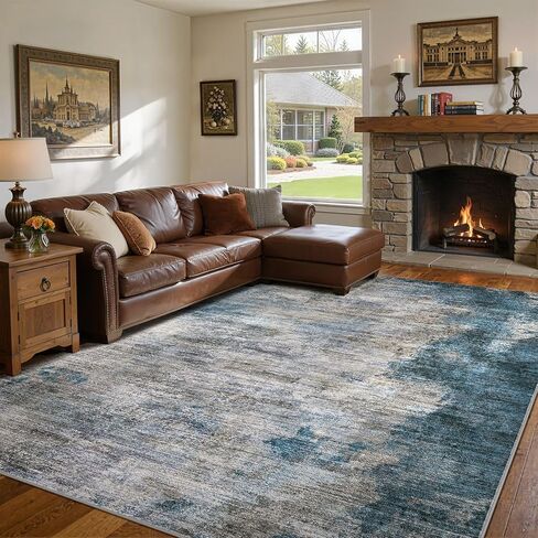 سجاد منطقة غرفة المعيشة dmoyest - 8x10 تجريدي كبير ناعم داخلي قابل للغسل سجادة محايدة حديثة منخفضة الوبر لغرفة النوم وغرفة الطعام والمزرعة والمكتب المنزلي - رمادي أزرق in Kuwait