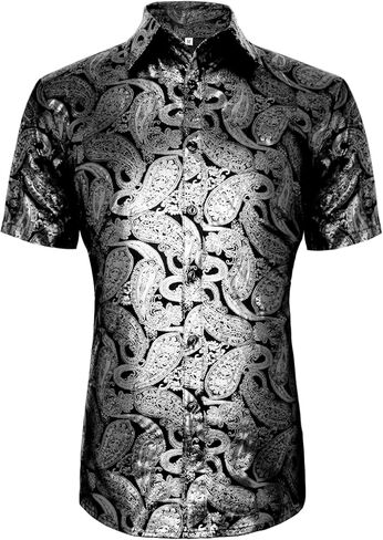 قميص ديسكو رجالي من السبعينيات بتصميم بيزلي شيترز بأكمام قصيرة كاجوال للحفلات in Kuwait