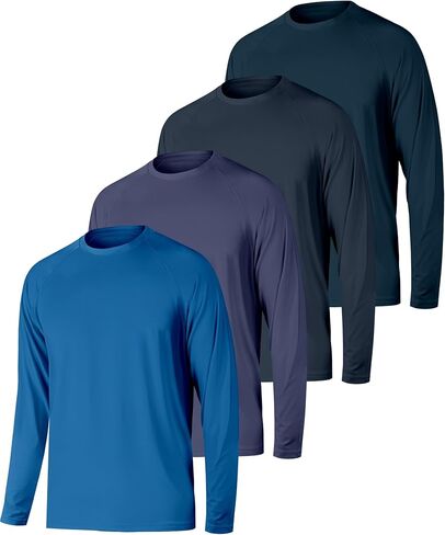 تي شيرت رجالي بأكمام طويلة مكون من 4 قطع بعامل حماية من الأشعة فوق البنفسجية 50+ وحارس للطفح الجلدي، سريع الجفاف، للتمرين في صالة الألعاب الرياضية وصيد الأسماك، تي شيرت رياضي in Kuwait