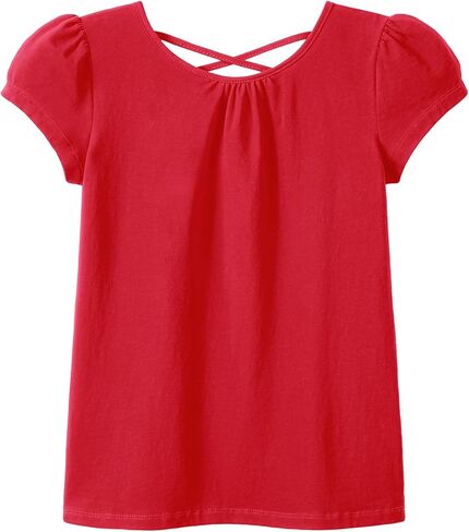 KEREDA Girls Shirts Fashion Cross-Back T-Shirt Cute Puff Short Sleeve Crew Neck Summer Tees Tops Clothes for Kids 5-12 Years in Kuwait