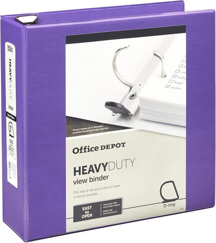غلاف عرض بحلقة على شكل حرف D عالي التحمل من العلامة التجارية Office Depot®، حلقات مقاس 3 بوصات، معاد تدويرها بنسبة 54%، أرجواني in Kuwait