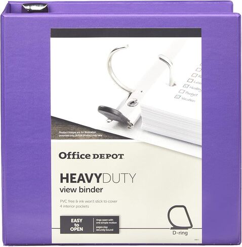 غلاف عرض بحلقة على شكل حرف D عالي التحمل من العلامة التجارية Office Depot®، حلقات مقاس 3 بوصات، معاد تدويرها بنسبة 54%، أرجواني in Kuwait