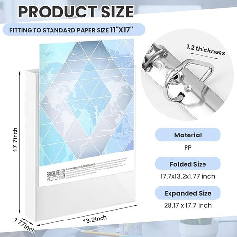 4 قطع 11 × 17 1 بوصة 3 مجلدات حلقية غطاء عرض بلاستيكي شديد التحمل مرن 1 بوصة حلقات على شكل حرف D اقتصادية تحمل ورقًا مقاس 11 بوصة × 17 بوصة للمكتب والمنزل وأماكن العمل ومخططات الأعمال الفنية in Saudi Arabia