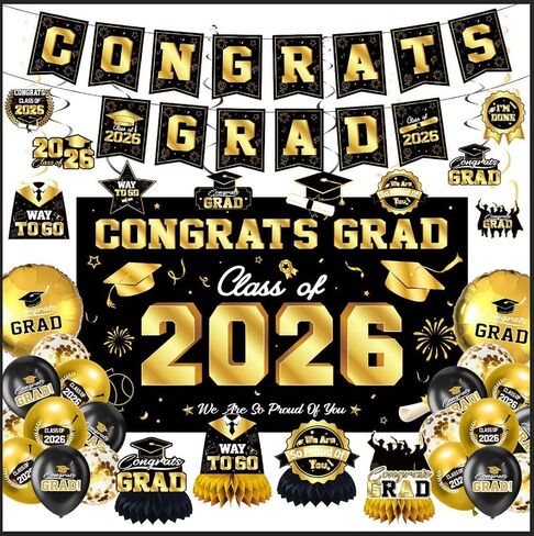 108PCS 2024 Graduation Party Decorations-Graduation Table Decorations Class of 2024 Set-Cupcake Toppers, Centerpiece, Tablecloth, Ballons, Party Favor Boxes, Candy Labels, Banners&Cupcake Stand 2024 in Kuwait