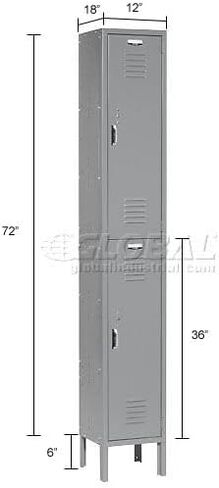 GLOBAL INDUSTRIAL Double Tier Locker, 12x18x36, 2 Door, Ready To Assemble, Gray in Saudi Arabia