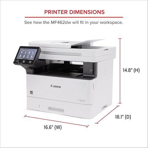 طابعة Canon imageCLASS MF462dw 4 في 1 أحادية اللون لاسلكية ليزر مزدوجة مع إمكانيات الطباعة والنسخ والمسح الضوئي والفاكس، ووحدة تغذية المستندات التلقائية، ولوحة عرض تعمل باللمس مقاس 5 بوصات (تجديد معتمد) in Kuwait