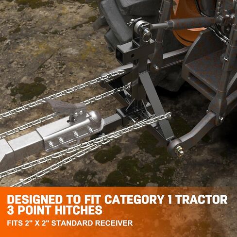 Black 3 Point Hitch Receiver with Dual 2" Receiver–Include Ball Adapter & Hook, 3 Point Quick Hitch Category 1 Fit Top Receiver & Ball Hitch, 3 Point Hitch Attachments Fit Category 1 Tractors in Saudi Arabia