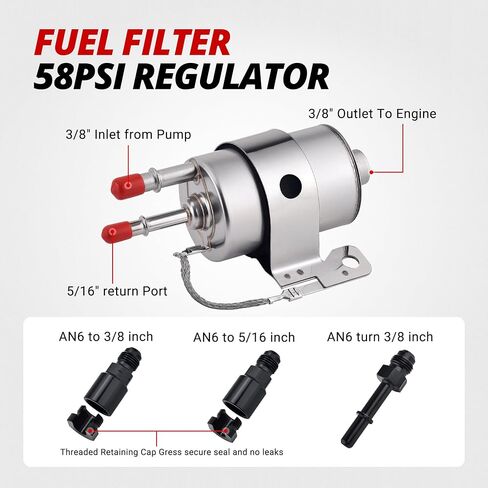 EVIL ENERGY 58 PSI Fuel Filter Regulator fit for LS Swap EFI Conversion with External Inline Fuel Pump Electric 300LPH High Flow 12V in Saudi Arabia