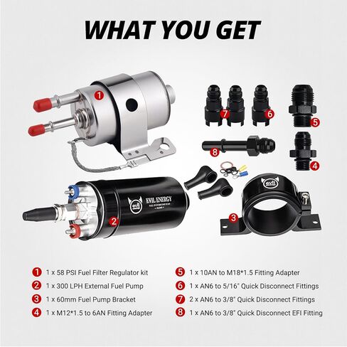 EVIL ENERGY 58 PSI Fuel Filter Regulator fit for LS Swap EFI Conversion with External Inline Fuel Pump Electric 300LPH High Flow 12V in Saudi Arabia