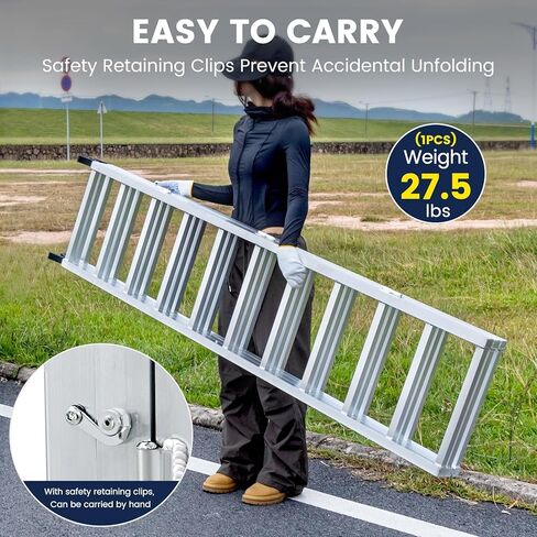 منحدر تحميل ألومنيوم ثلاثي الطي فائق العرض مقاس 77 بوصة × 54 بوصة - منحدرات شديدة التحمل بسعة 1800 رطل للشاحنات والمقطورات، تناسب ATV وUTV وجزازة العشب والجرار، مع سطح غير قابل للانزلاق وأشرطة أمان in Kuwait