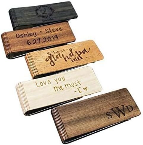 Danique Real Wood Money Clip with Custom Engraving, Father's Day Gift for Dad, Personalized Retirement Gift for Dad, Grandfather, Custom Wood 5th Year Anniversary for Husband, Boyfriend in Saudi Arabia