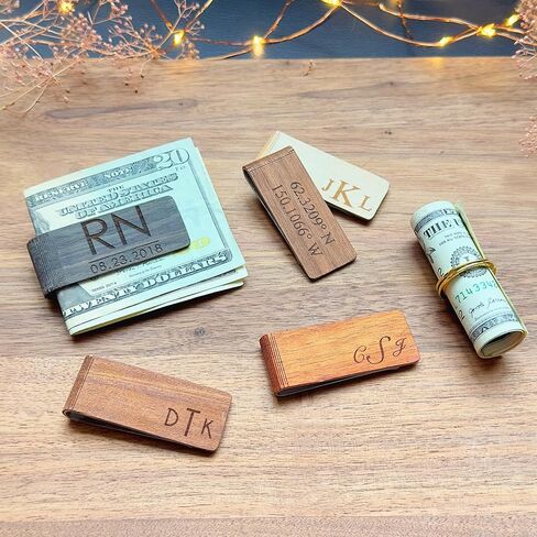 Danique Real Wood Money Clip with Custom Engraving, Father's Day Gift for Dad, Personalized Retirement Gift for Dad, Grandfather, Custom Wood 5th Year Anniversary for Husband, Boyfriend in Saudi Arabia