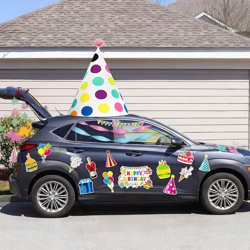 27 Pcs Large Car Birthday Decorations Happy Birthday Magnets with Large Party Hat Colorful Reflective Automotive Car Magnets for Refrigerator Door Metal Surface in Saudi Arabia