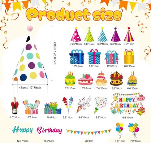 27 Pcs Large Car Birthday Decorations Happy Birthday Magnets with Large Party Hat Colorful Reflective Automotive Car Magnets for Refrigerator Door Metal Surface in Saudi Arabia