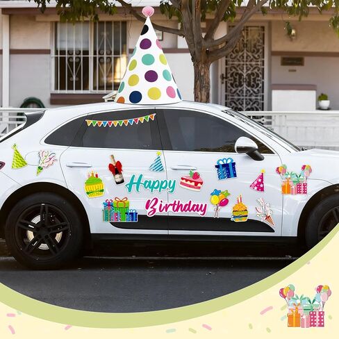 27 Pcs Large Car Birthday Decorations Happy Birthday Magnets with Large Party Hat Colorful Reflective Automotive Car Magnets for Refrigerator Door Metal Surface in Saudi Arabia