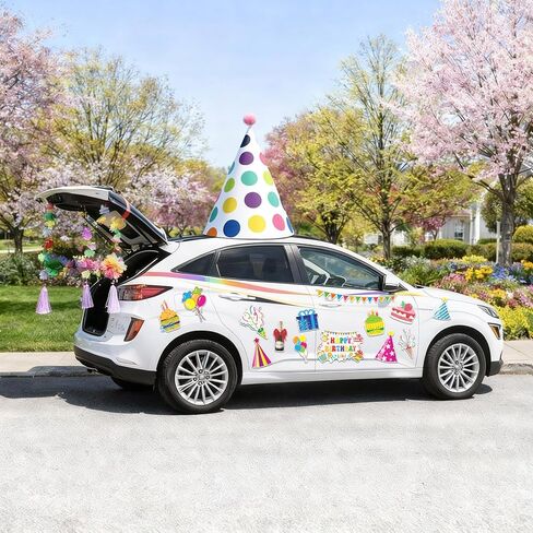 27 Pcs Large Car Birthday Decorations Happy Birthday Magnets with Large Party Hat Colorful Reflective Automotive Car Magnets for Refrigerator Door Metal Surface in Saudi Arabia