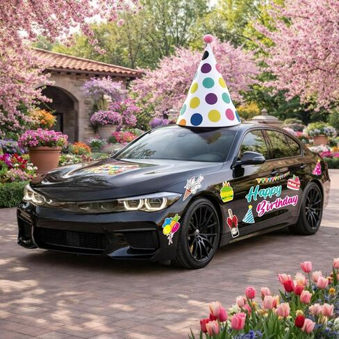27 Pcs Large Car Birthday Decorations Happy Birthday Magnets with Large Party Hat Colorful Reflective Automotive Car Magnets for Refrigerator Door Metal Surface in Saudi Arabia
